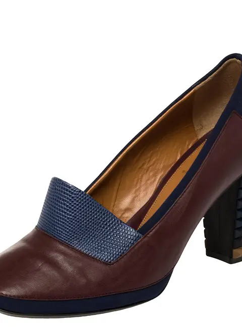 Fendi Brown/Blue Lizard Embossed Leather and Fabric Polifonia Court Studded Heel Pumps Size 39
