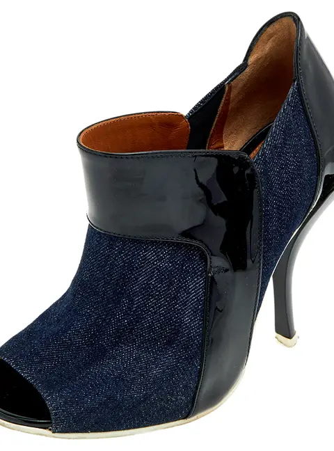 Fendi Blue/Black Denim And Patent Leather Peep Toe Booties Size 36