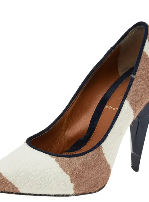 Fendi Beige/White Zebra Print Calf Hair Diamond Heel Pumps Size 35.5