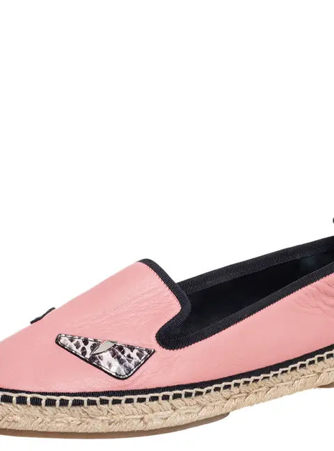 Fendi Pink Leather Bug Eye Espadrille Flats Size 37.5