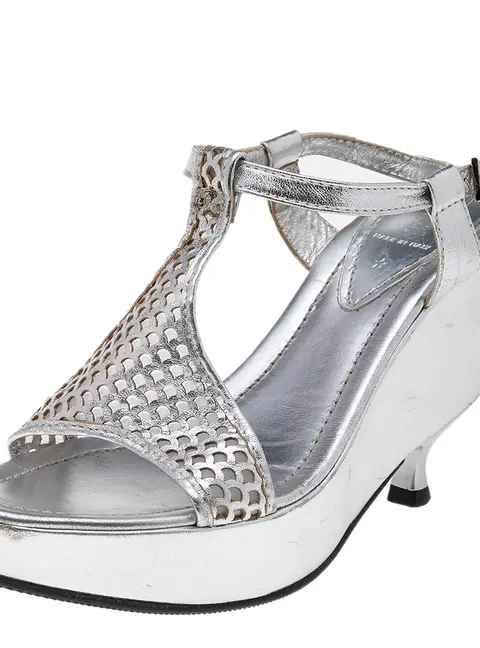 Fendi Silver Leather Ankle Strap Sandals Size 37