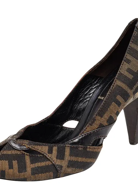 Fendi Brown Zucca Canvas Peep Toe Pumps Size 36