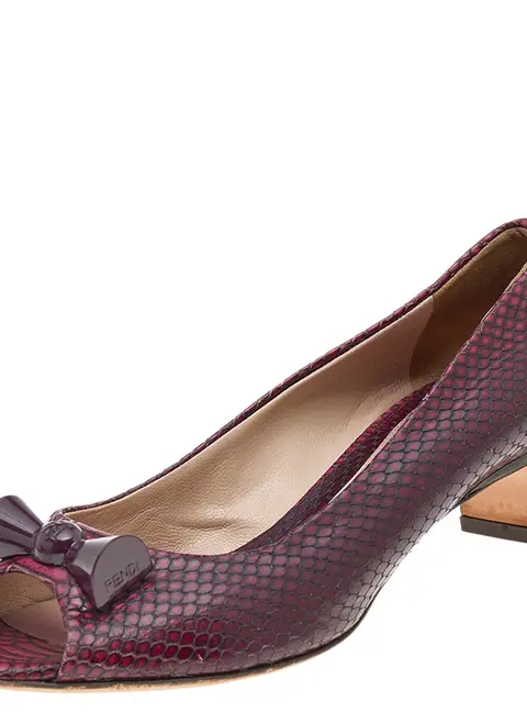 Fendi Two Tone Python Embossed Leather Peep Toe Block Heel Pumps Size 38