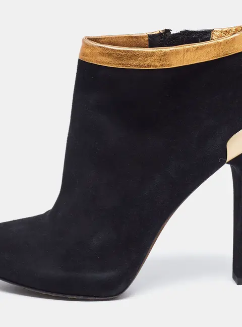 Fendi Black/Gold Leather And Suede Platform Ankle Boots Size 39.5