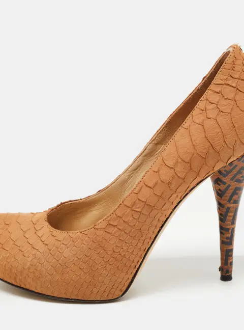 Fendi Tan Python Embossed Leather Superstar Platform Pumps Size 40