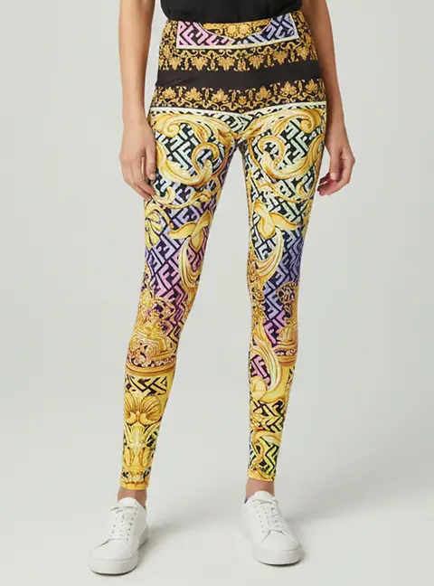 Fendace Multicolor Monogram Baroque Print Jersey Leggings S