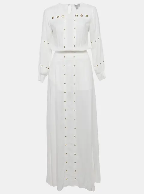 Finders Keepers The Label White Crepe Grommet Detail Maxi Dress XS