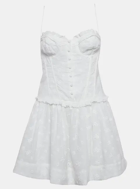 For Love And Lemons White Embroidered Cotton Sleeveless Mini Dress L
