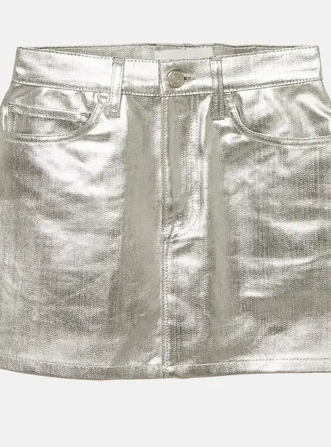 Frame Silver Coated Denim Mini Skirt S