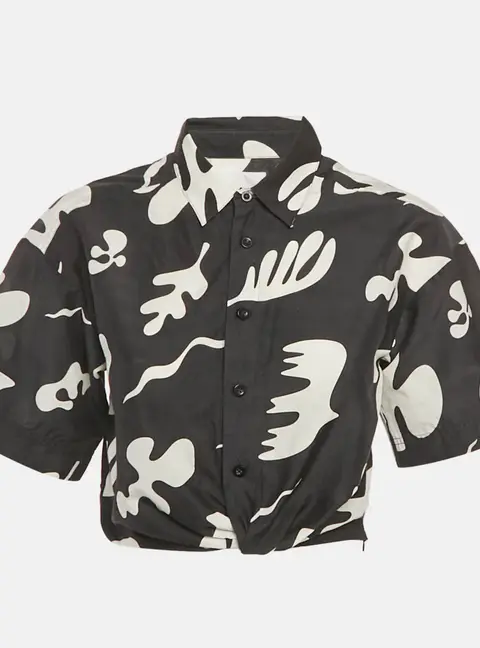 Frame Black /White Printed Cotton Blend Front Twist Shirt XS