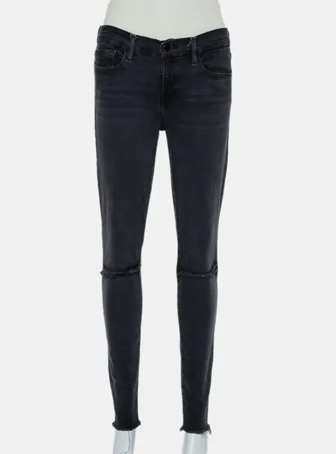 Frame Black Faded Denim Le Skinny de Jeanne Distressed Jeans M