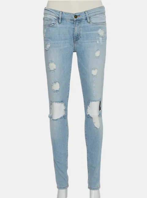 Frame Blue Faded Denim Skinny Destroyed Nowita Jeans M