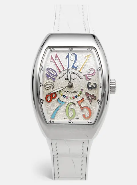 Franck Muller Vanguard Color Dreams AC BC V 32 QZ Silver Dial Stainless Steel Alligator Leather Rubber Women's Wristwatch 32 mm