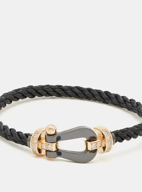 Fred Force 10 Diamond Ceramic 18k Rose Gold Black Cable Large Model Bracelet 16
