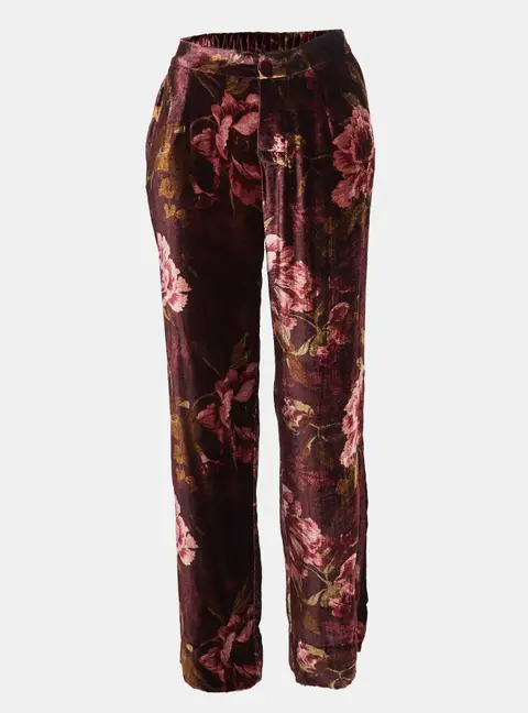 F.R.S For Restless Sleepers Burgundy Floral Print Velvet Pants M
