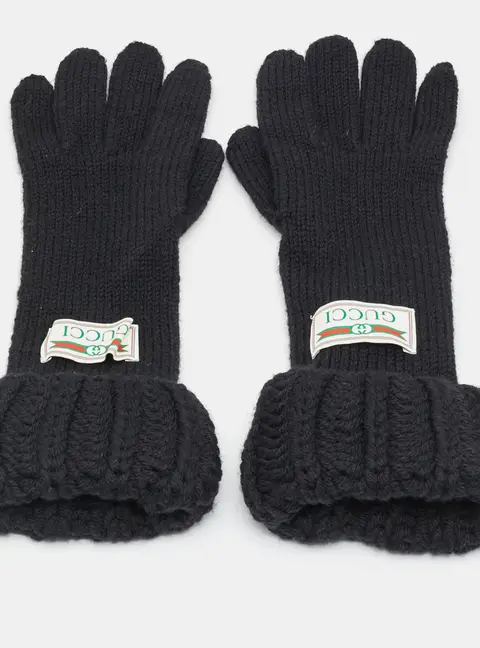 Gucci Black Rib Knit Gloves M