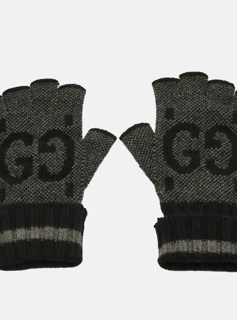 Gucci M Fingerless Gloves Grey/Black GG Cashmere