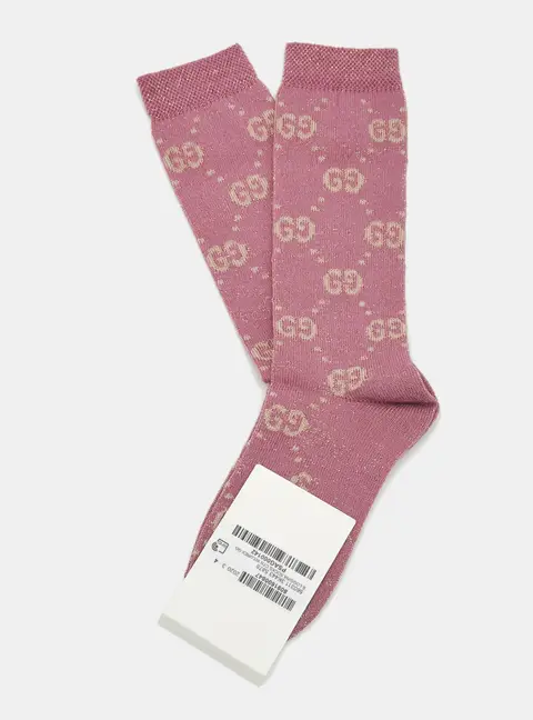 Gucci Pink/Beige GG Lam&eacute; Cotton-Blend Socks 14/16 CM