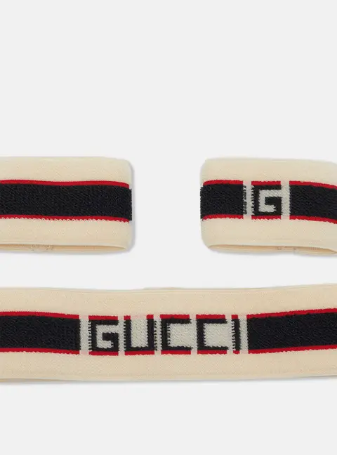 Gucci Beige Web Striped Terry Headband and Wristbands Set M
