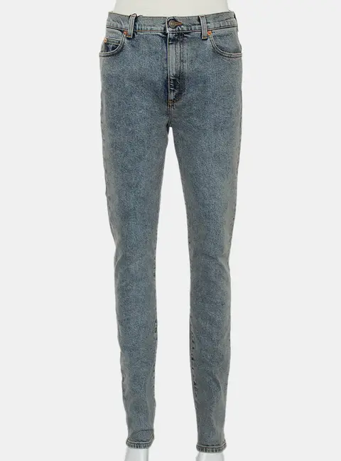 Gucci Blue Logo Printed Denim Muddy Effect Skinny Jeans M