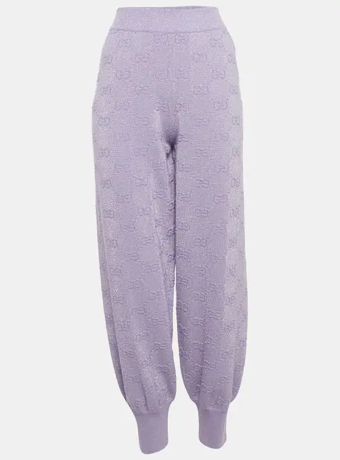 Gucci Light Purple GG Monogram Lurex Knit Sweatpants M