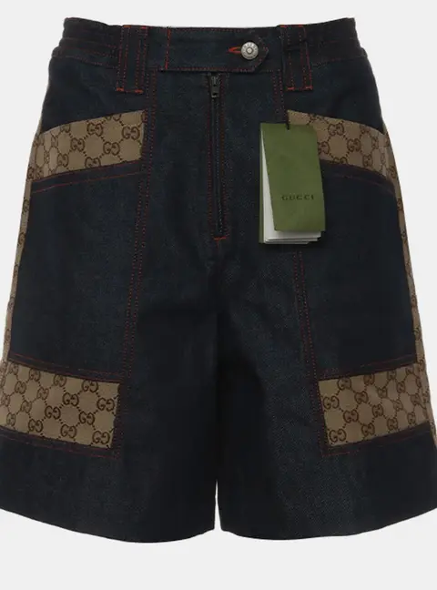 Gucci GG Supreme Blue, Brown Denim Shorts M