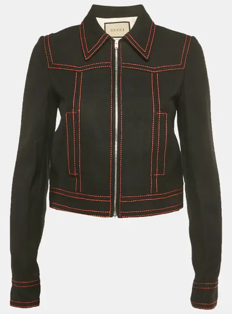 Gucci Black Denim Hoywood Babylon Embellised Zip Front Jacket XS