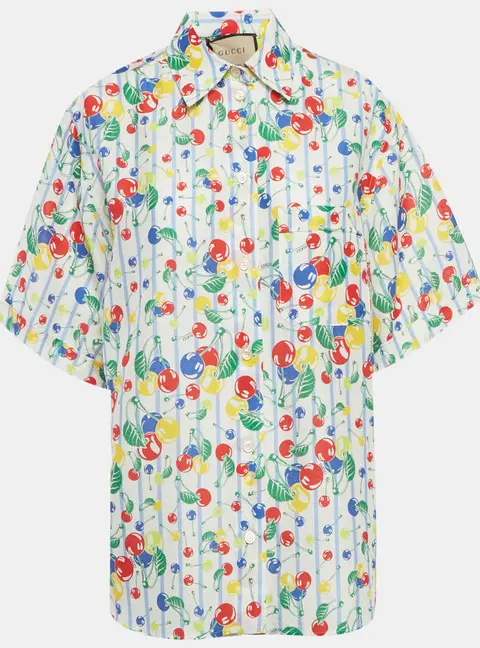 Gucci White Cherries Printed Cotton Oversized Shirt M