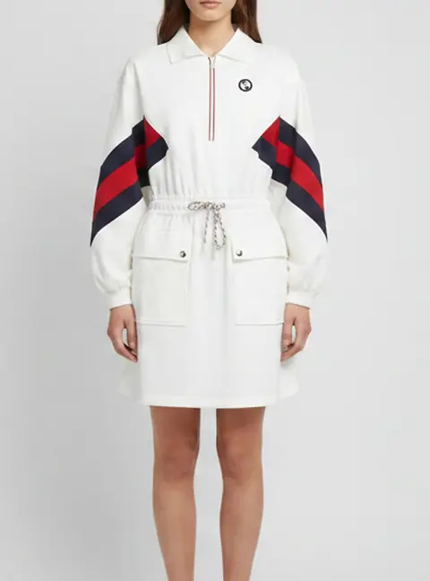 Gucci White Knit Interlocking G Jersey Polo Mini Dress M