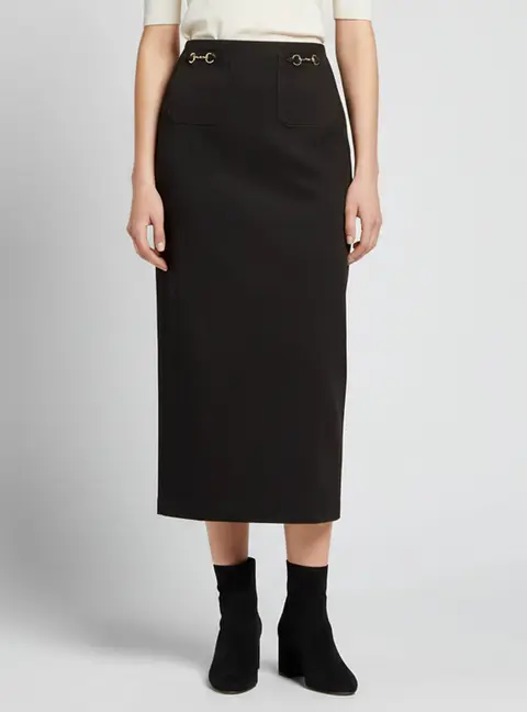 Gucci Black Denim Horsebit Detail Midi Skirt M