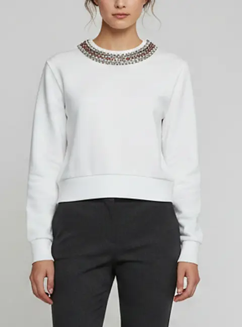 Gucci White Jersey Embellished Crewneck Sweatshirt S
