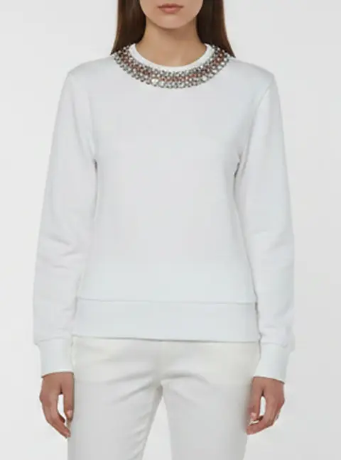 Gucci White Jewel Embellished Jersey Crewneck Sweatshirt XS