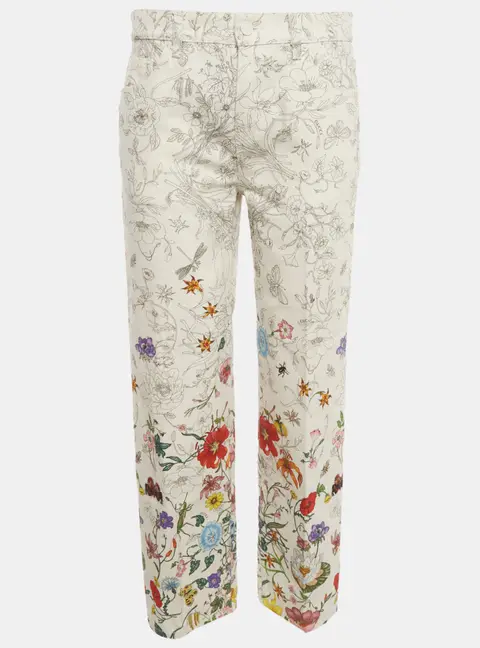 Gucci White Floral Print Denim Straight Fit Jeans S/Waist 31"