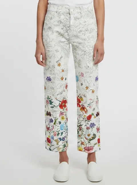 Gucci White Floral Print Denim Straight Fit Jeans S/Waist 30"
