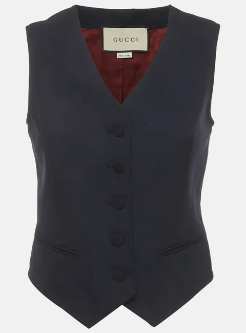 Gucci Navy Blue Gabardine Tailored V-Neck Vest S