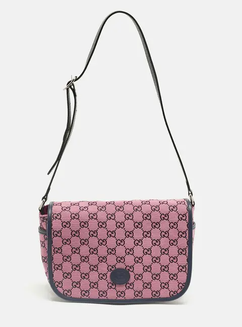 Gucci Pink/Navy Blue GG Canvas and Leather Messenger Bag