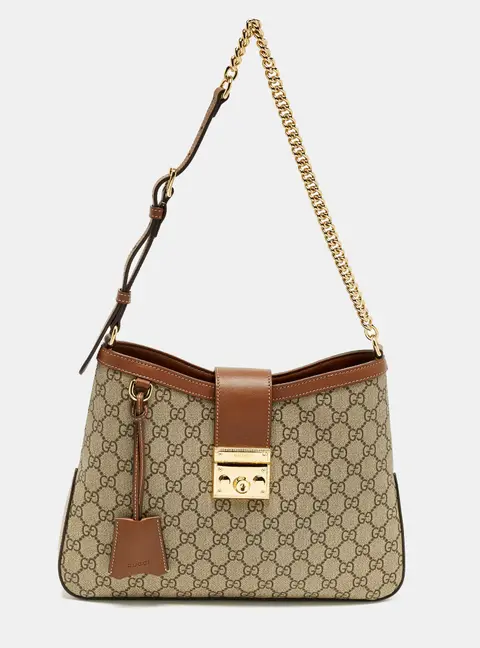 Gucci Padlock Brown/Beige GG Supreme Canvas and Leather Shoulder Bag