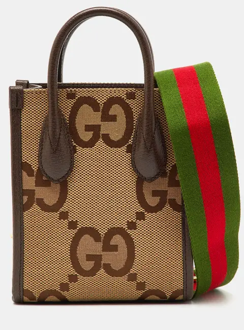 Gucci Beige/Brown Jumbo GG Canvas and Leather Mini Vertical Tote