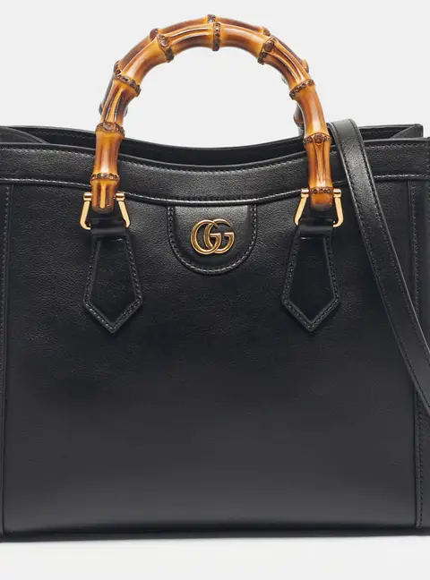 Gucci Black Leather Small Bamboo Diana Tote