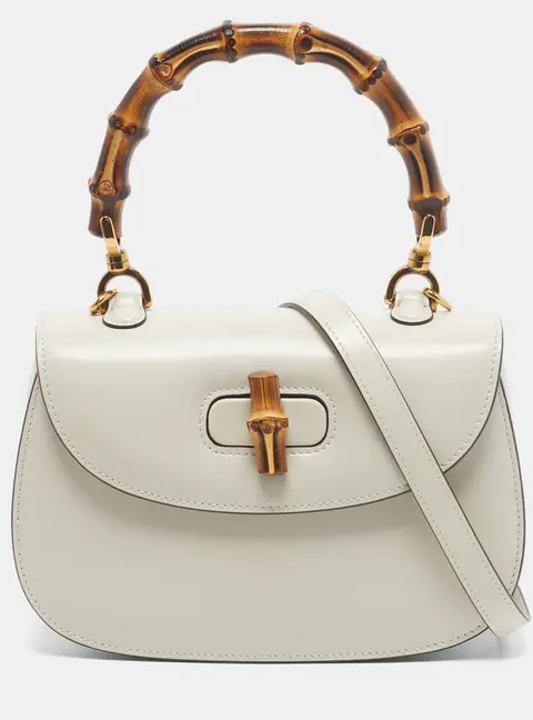 Gucci Bamboo 1947 Small White Leather Top Handle Bag