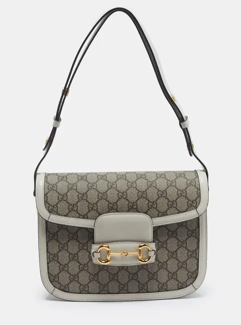 Gucci Horsebit 1955 Medium Beige/White GG Supreme Canvas and Leather Shoulder Bag