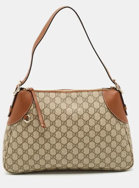 Gucci GG Emblem Large Beige/Brown GG Supreme Canvas and Leather Shoulder Bag