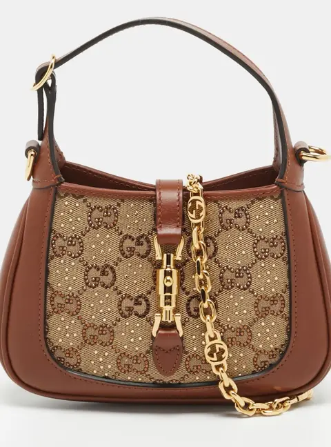 Gucci Jackie 1961 Mini Beige/Brown Crystal GG Canvas and Leather Shoulder Bag