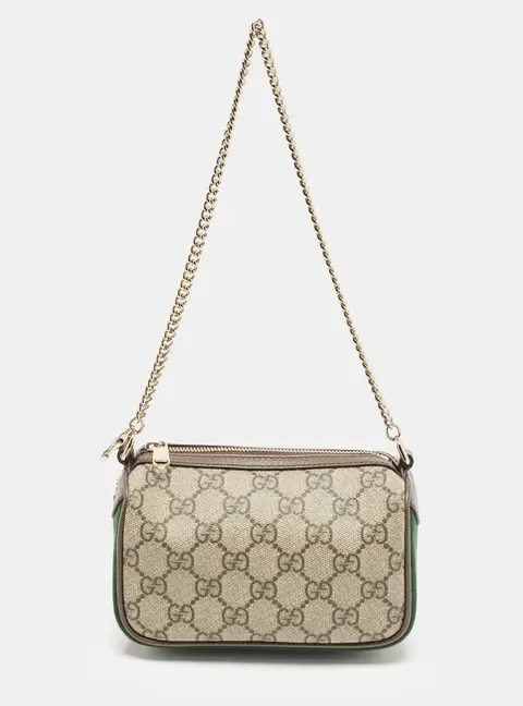 Gucci Ophidia Mini Beige/Brown GG Supreme Canvas and Leather Baguette Bag