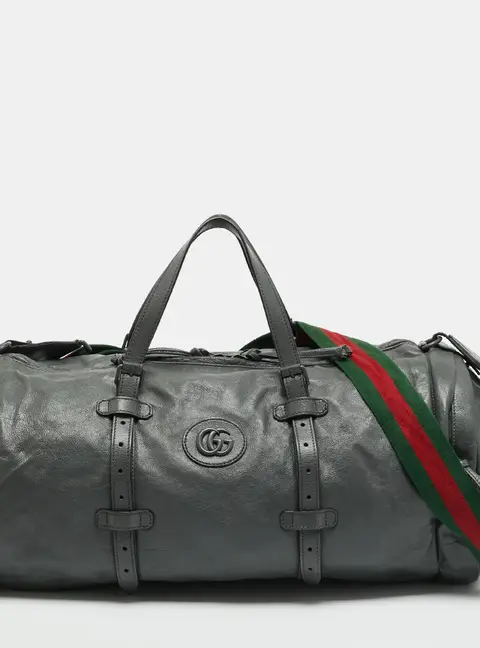 Gucci Double G Grey Leather Duffel Bag