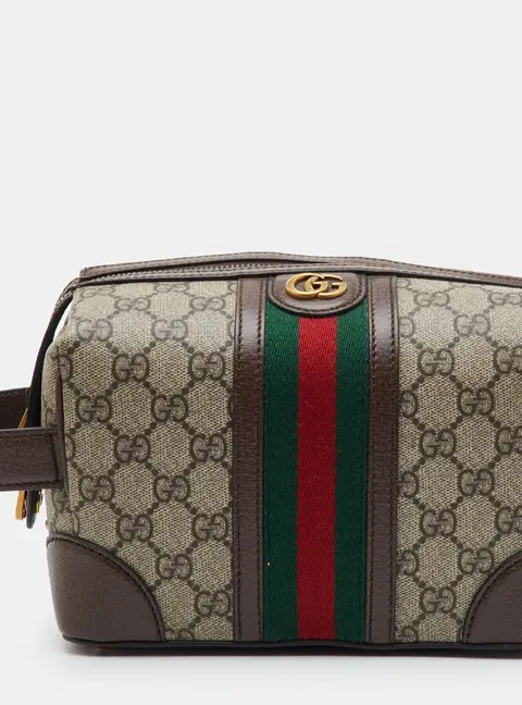 Gucci Savoy Toiletry Web Medium Beige GG Supreme Canvas Pouch