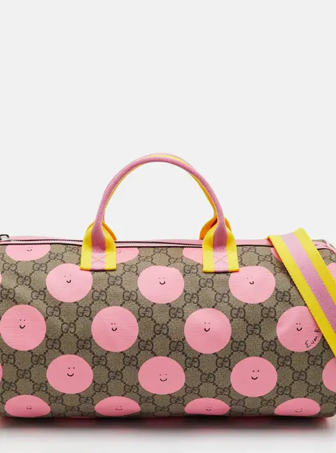 Gucci Smile Beige/Pink GG Supreme Canvas and Leather Duffle Bag