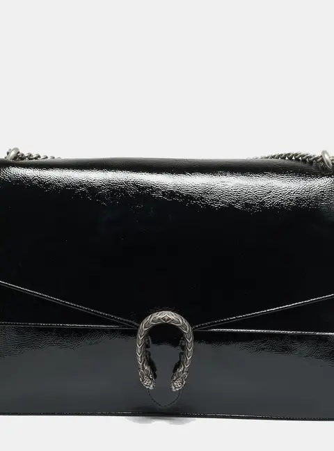 Gucci Dionysus Large Black Patent Leather Shoulder Bag