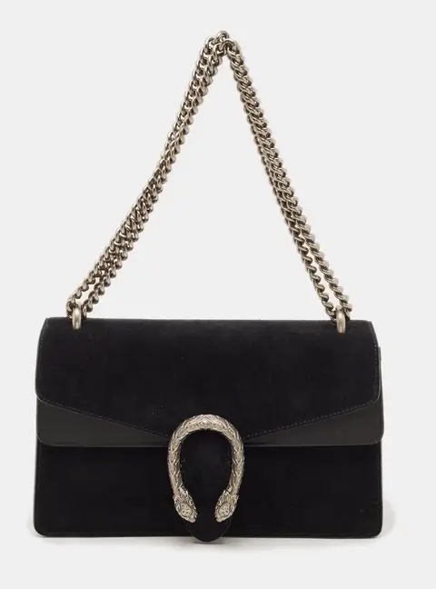 Gucci Dionysus Small Black Suede and Leather Shoulder Bag