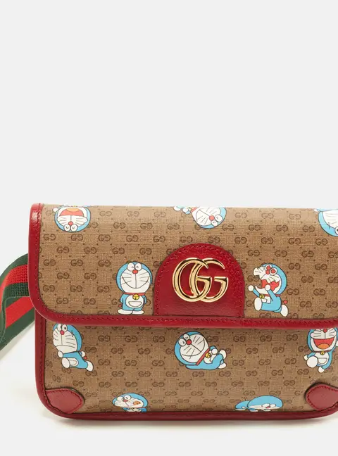Gucci x Doraemon Web Beige/Red GG Supreme Canvas and Leather Belt Bag